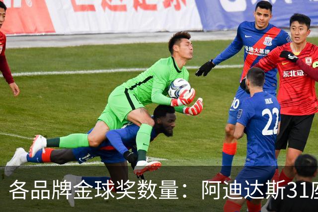 各品牌金球奖数量：阿迪达斯31座居首，耐克12座第2，彪马4座第3
